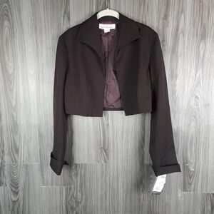 Susie Tompkins Brown Cropped Blazer Jacket Vintage Open Front Bolero Size 12 NWT